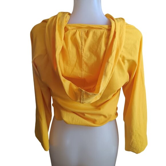 1OF1 Medium Boho Yellow Drawstring Hoodie Crop Top 1970's Handmade Hippy - Picture 5 of 5